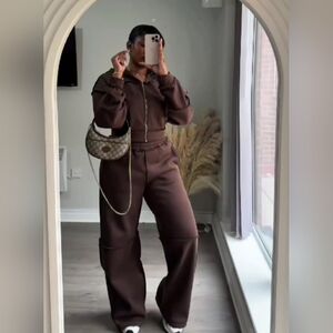 Women's Brown Wide-Leg Pants Set